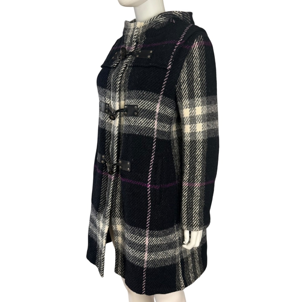 Burberry Plaid Wool Duffle Coat Hooded Toggle Old Money Quite Luxury Size 14 - Picture 5 of 12